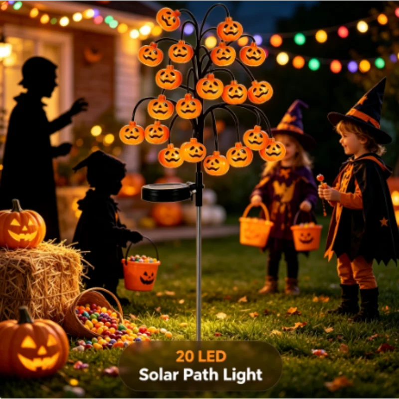 Outdoor Solar LED Garden Stake Light Pumpkin 20 LEDs, Decorative Lawn Lamp Waterproof for Pathway Yard Landscape Decoration