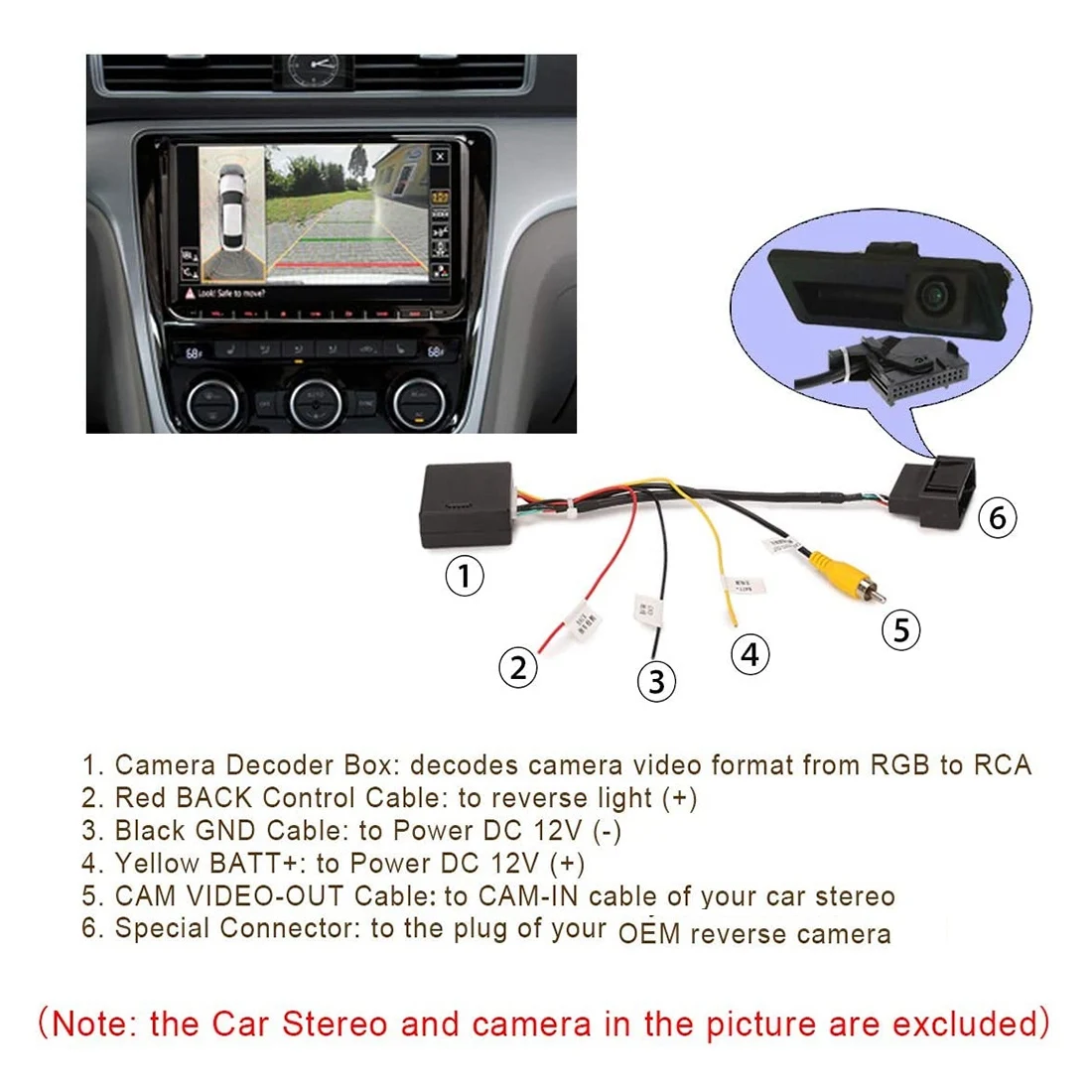 RGB to (RCA) AV CVBS Signal Converter Decoder Box Adapter for Factory Rear View Camera Golf 6 CC