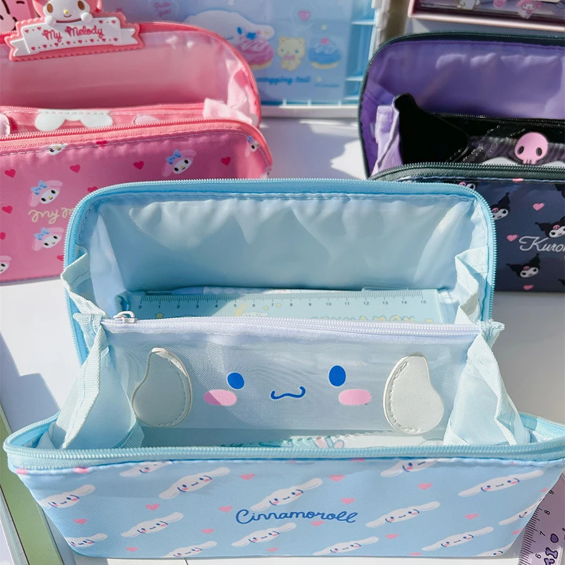 Sanrio Large Capacity Pencil Case Kawaii Cinnamoroll Melody Kulomi Cosmetic Bags School Pencils Bag Pen Case Supplies Stationery