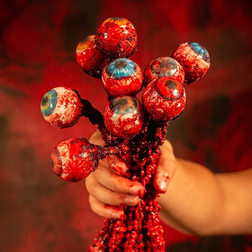 현실적인 실물 크기 라텍스 찢어진 안구, 무서운 장식, 블러드샷 아이 코스프레 소품, 라이트 블루 무서운