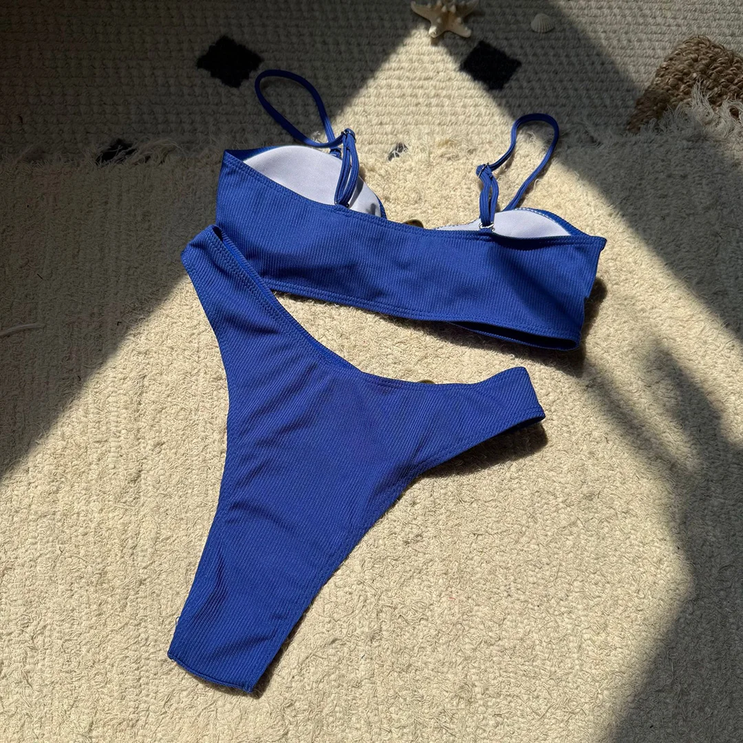 Neuer, verführerischer, gerippter brasilianischer Bikini mit Polsterung, Badeanzug, zweiteiliger Bikini-Set, Damen-Badebekleidung, V6343R. – Detail 22