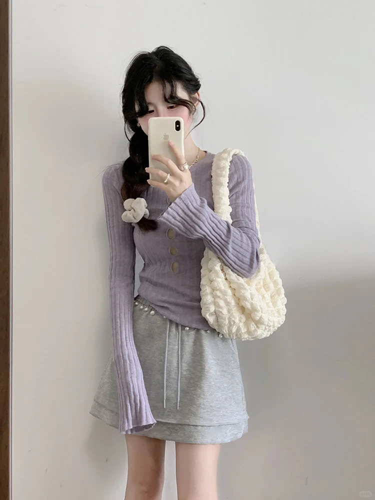 

Sweaters Jumpers Pullovers Women Kawaii Rib-Knit Pique Texture Regular Athletic Golf Furrys Game Sport Fur Collar Streetwears BF