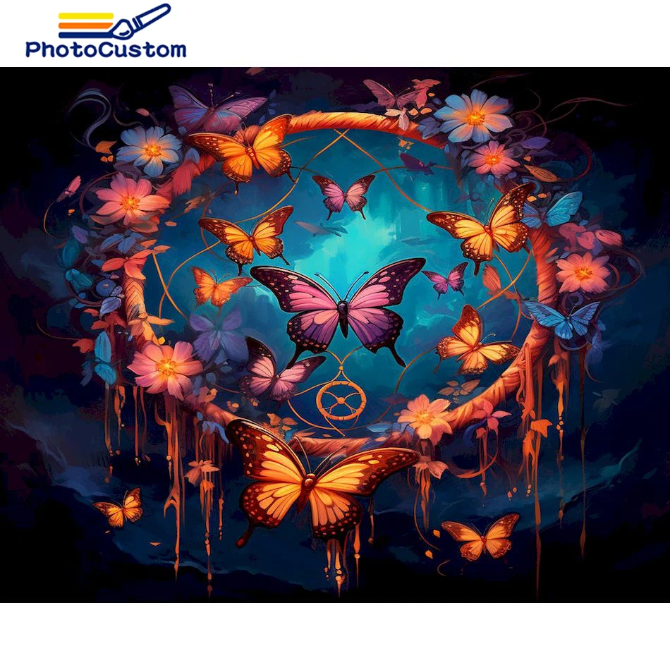 

PhotoCustom 5D DIY Diamond Rabbit Diamond Cross Stitch Picture Butterfly Kit Diamond Embroidery Indoor Wall Decoration Painting