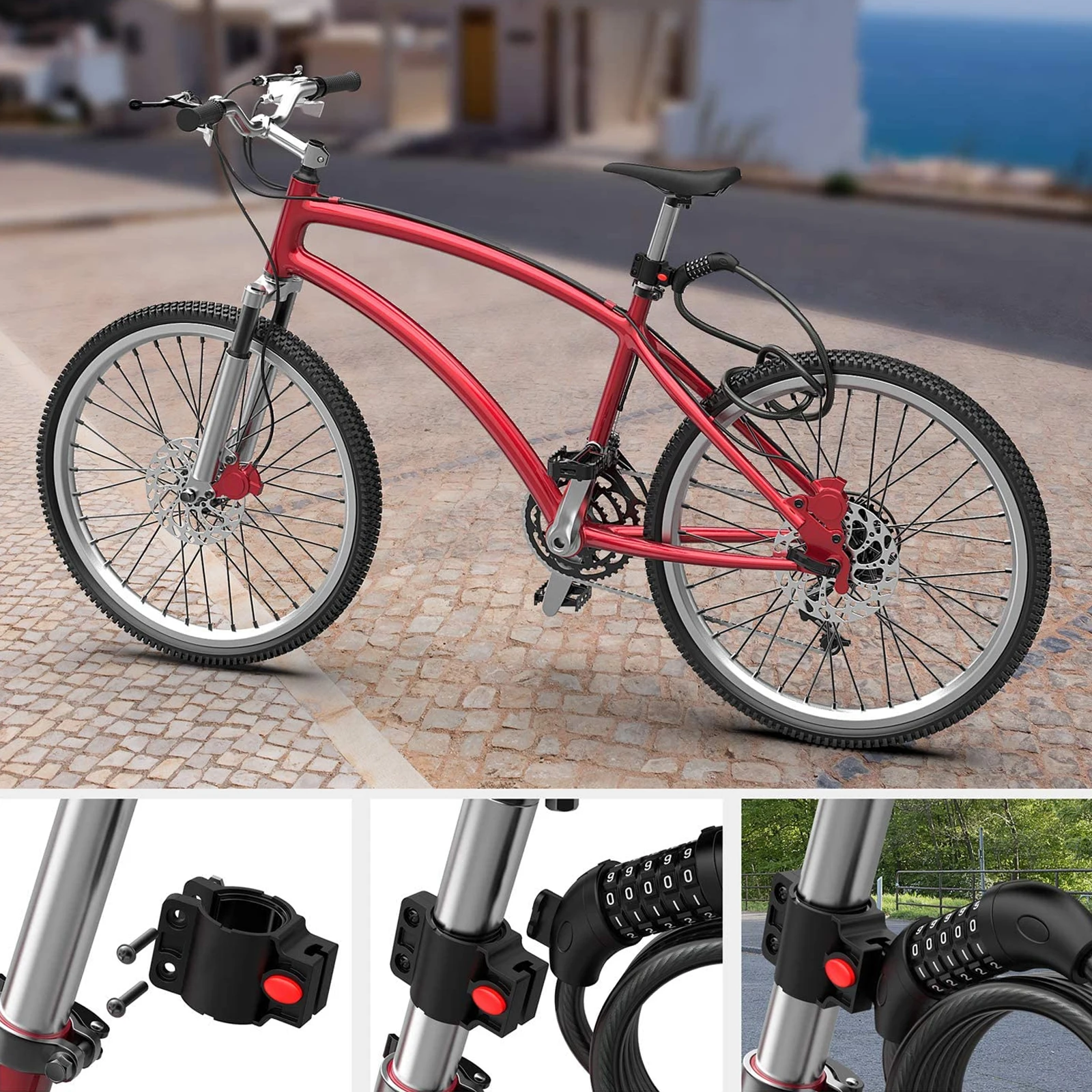 

5- Resettable Bike Cable Anti-Theft Chain Heavy Duty Security Number Lock Black Keyless Lock For Bicycle Accessories