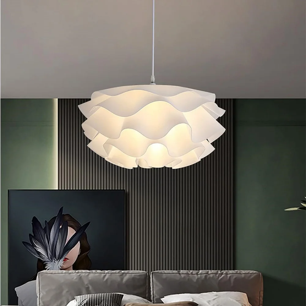 Modern Pendant Chandelier Blooming White Curved Petals Hanging Light for Dining Room Living Kitchen Island Bedroom Ceilings