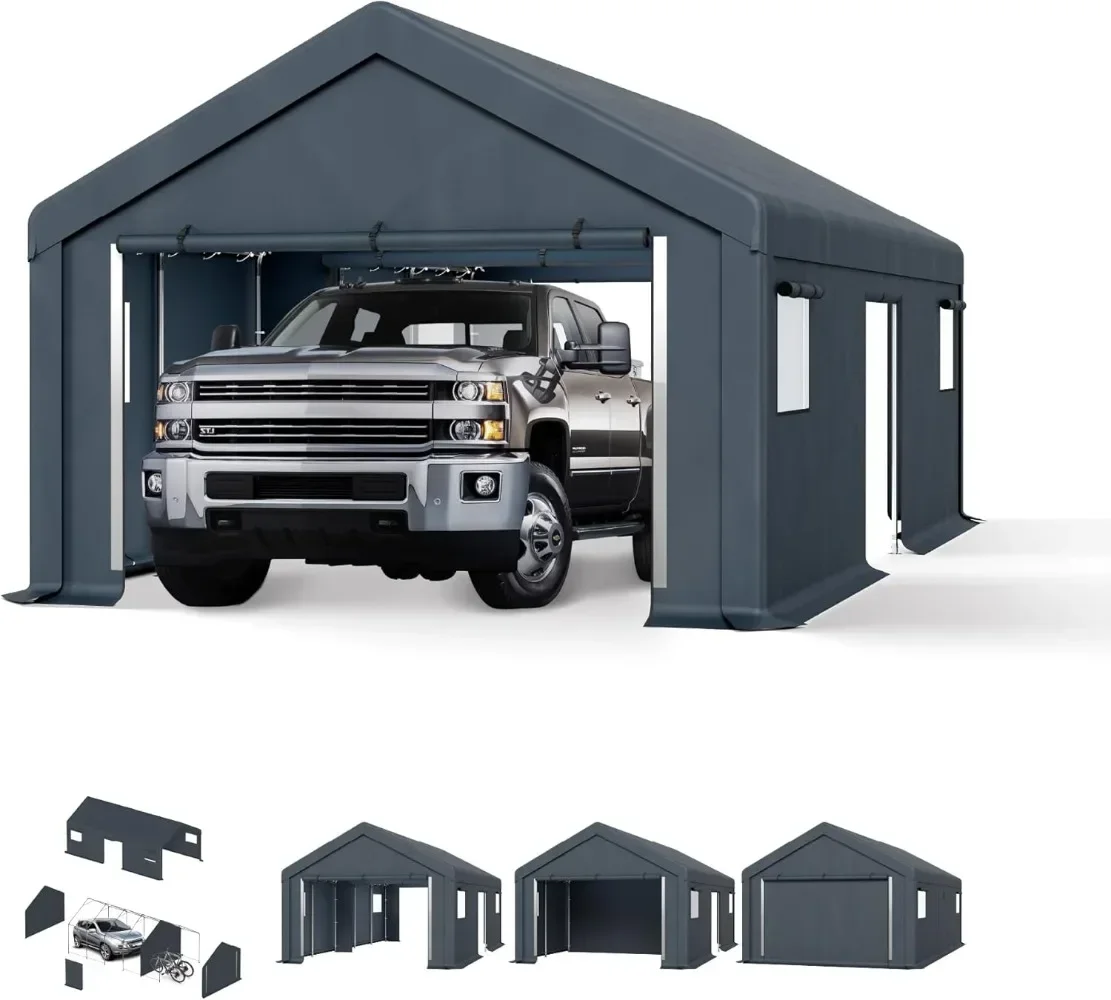 13'x24'x9.6' Outdoor Portable Storage Shelter Shed Garage with Roll up Zipper Doors & Vents Carport for Motorcycle Waterproof