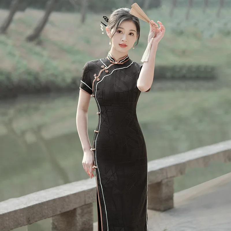 Summer Daily Photos Improved Qipao Young Girls Slim Long Cheongsam Eremonial Wedding Attire for Women