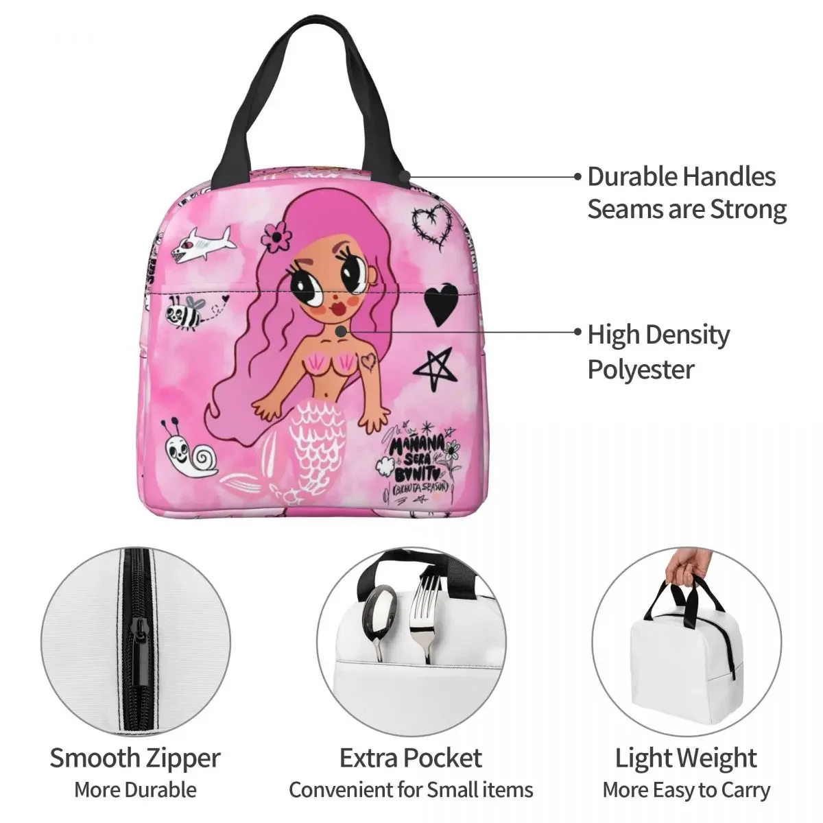 Karol G Pink Hair Bichota Bichota Heart Insulated Lunch Bags Thermal Bag Reusable Large Tote Lunch Box Girl Boy College Outdoor