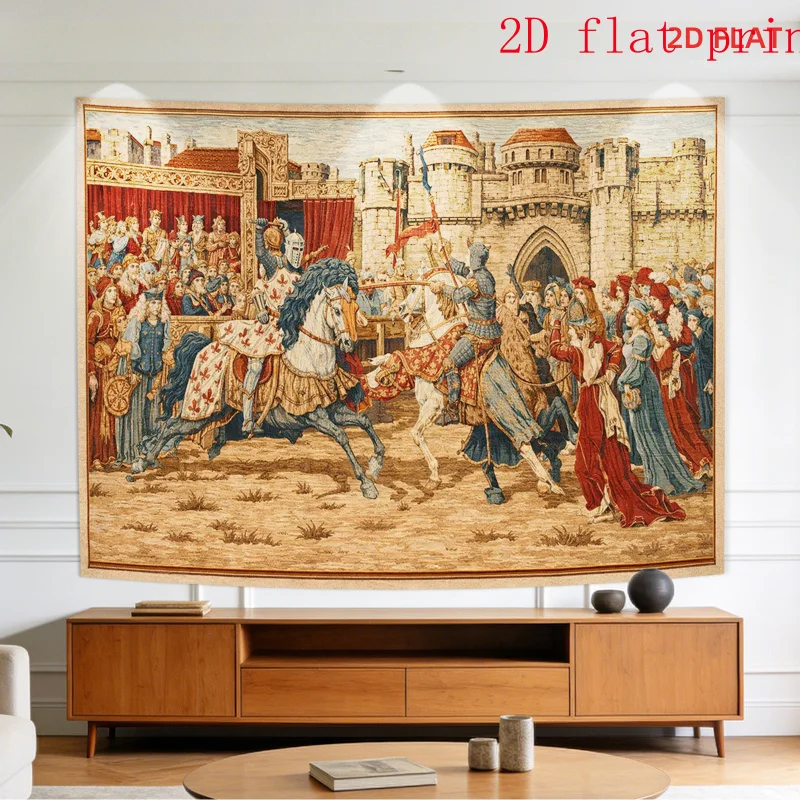 Grand Renaissance Knights Tapestry Wall Hanging Mural Art Home Decor Luxury Medieval Historical Tapestry Print for Living Room