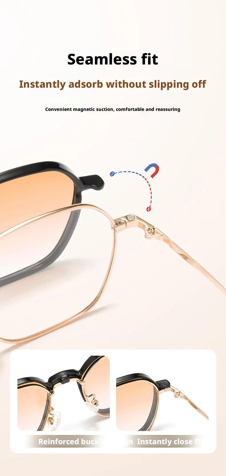 YCFoya Herren- und Damenbrille, modischer Trend, polygonaler magnetischer Clip, ultraleicht, große Größe, UV400-Brillengestell, JS15ZM – Detail 5