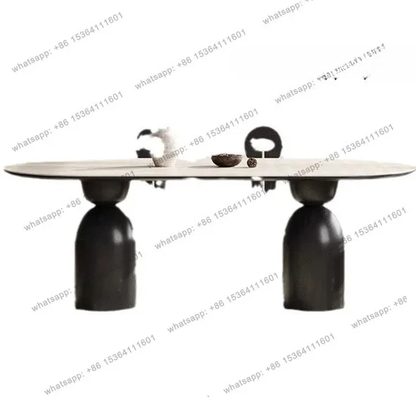 

Simple solid wood dining table oval household small apartment French modern simple light luxury matte rock slab dining table