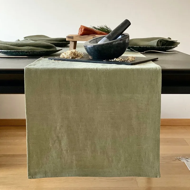 الكتان الفرنسي 100% حجر غسل الجدول مسار مخصص فاخر لون نقي طاولة شاي عداء طاولة طعام الغربية اكسسوارات الديكور