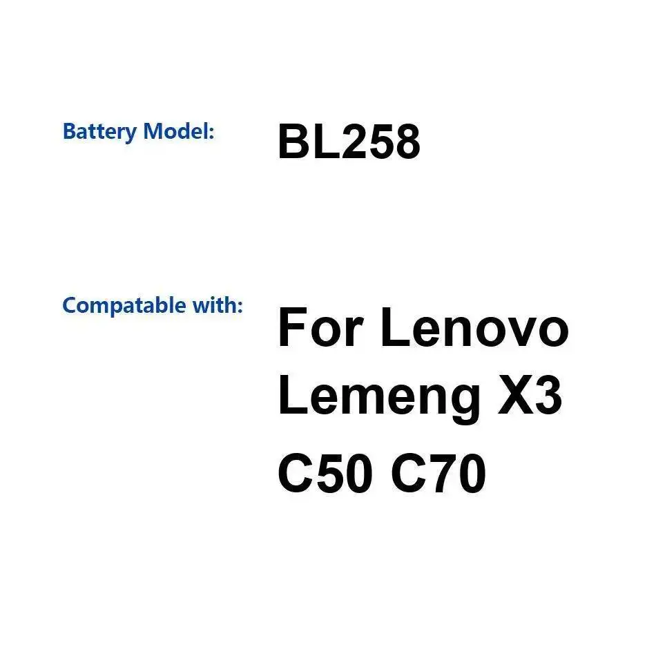 

Долговечный аккумулятор 3600 мАч BL258 для мобильного телефона Lenovo Lemeng X3 C50 C70
