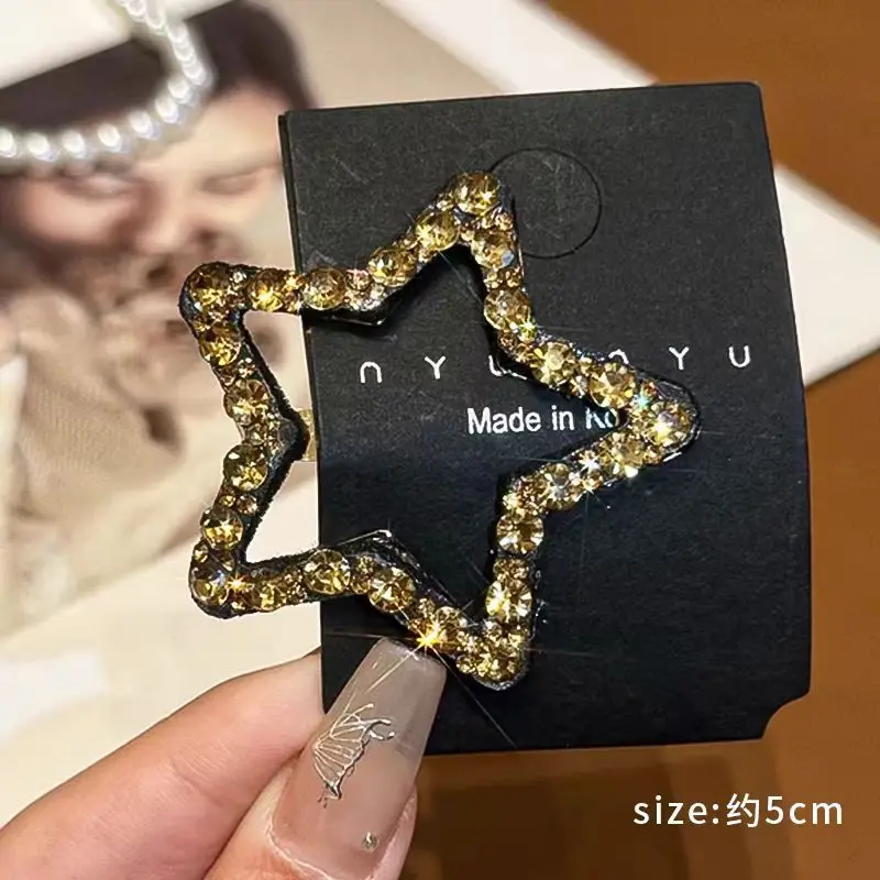 مشبك شعر على شكل نجمة خماسية من حجر الراين للنساء، مشبك شعر بحافة جانبية على شكل غرة للجبهة، مشبك شعر