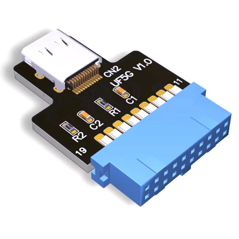 1pcs USB3.0/3.2 Adapter 19P/20P IDC to TYPE-C Female Port With Internal Encryption Dog U-shield Chassis