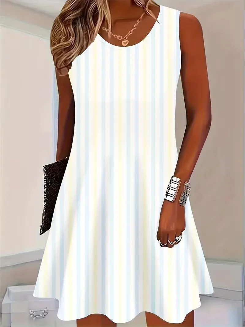 2026 Women's Dress Summer Fashion Abstract 3D Pattern Sleeveless Dress Loose Sundress Casual Floral Print Plus Size Mini Dress