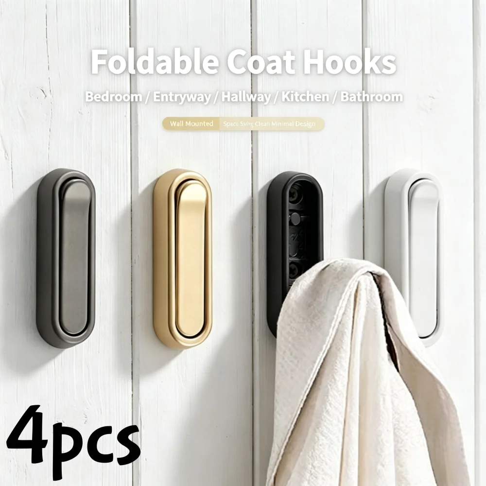 1/4 pièces Crochets de rangement pliables à fixer au mur, support de suspension robuste multifonction pour armoire, serviettes, manteaux, porte-clés,