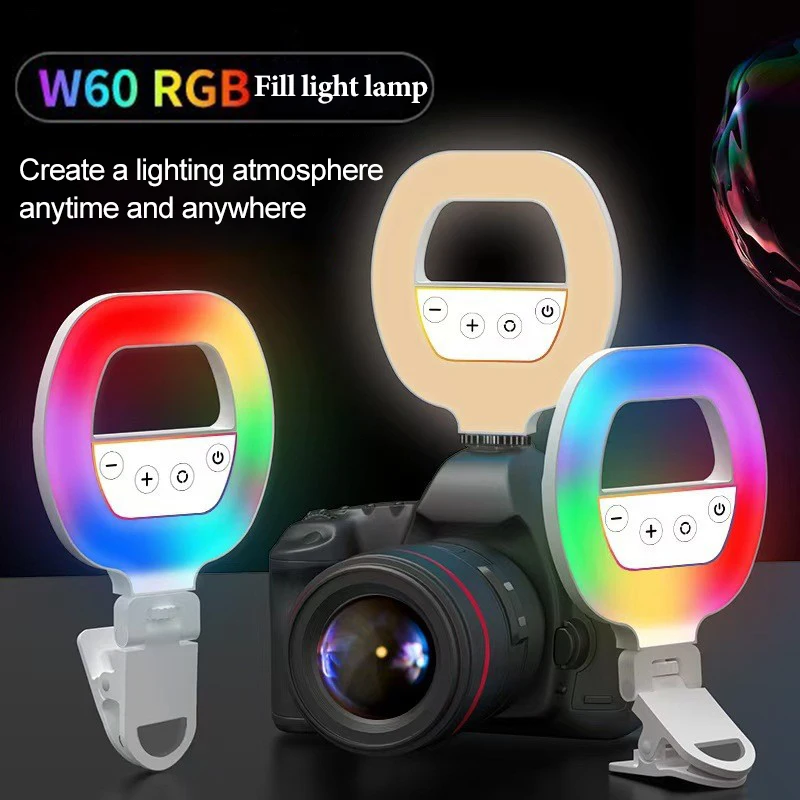 Luz LED móvil para selfies, lámpara de anillo para grabación de video, luz LED portátil recargable, luz para teléfono con clip para selfies, lámpara de anillo redonda.