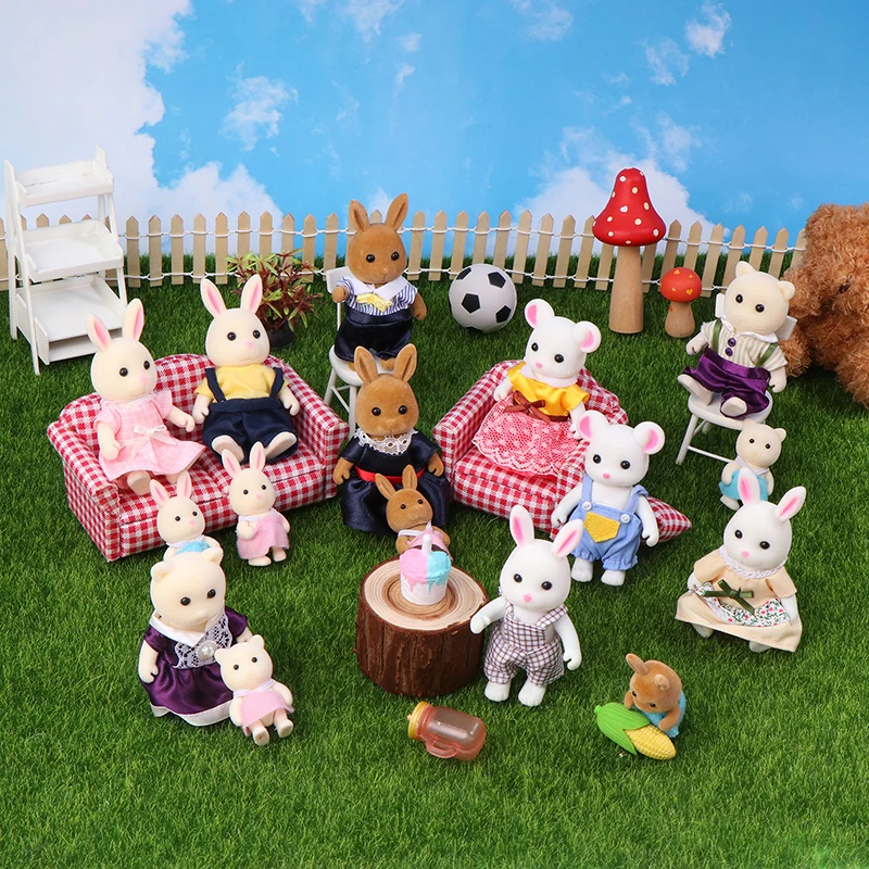 2/3/4PCS Simulation Forest Rabbit Bear Elephant Family Doll Dollhouse Figures Small Animal Dolls DIY Kids Pretend Play Toy Gifts