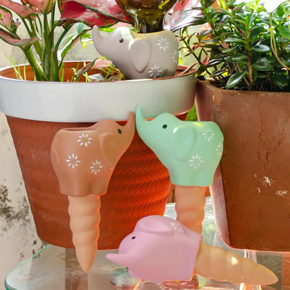 4 Pcs Elephant Self-Watering Spikes Pottery Plant Watering Globes Planter Pot Insert Waterer For Indoor Outdoor Use