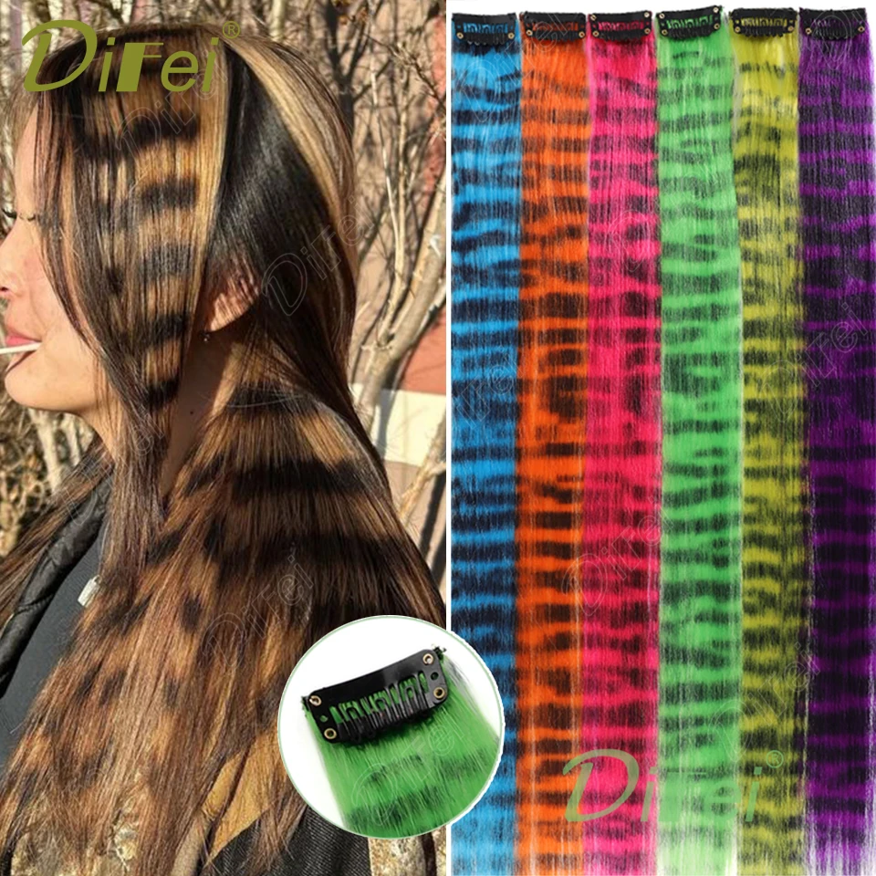 DIFEI Color Clip Hair Synthetic Wig Female 45cm One Card BB Clip Seamless Hair Leopard Color Dyeing Color Wig Piece