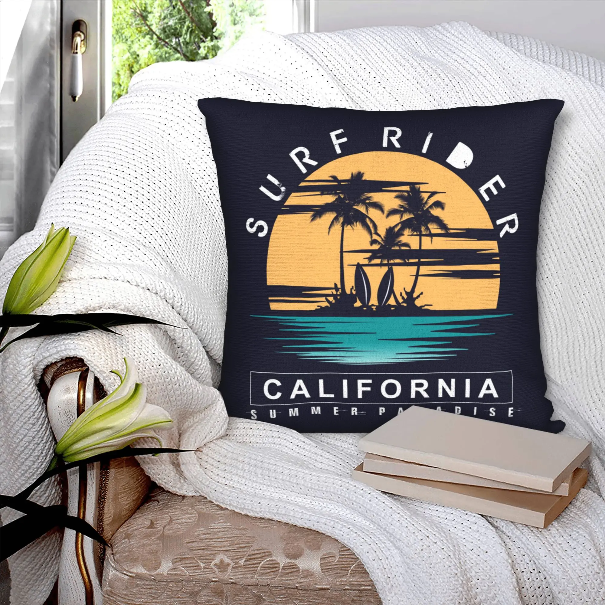 California Surfer Pillow Covers Home Decor Modern Sure Rider Surfing Cushion Decoration Salon Square Pillowcase