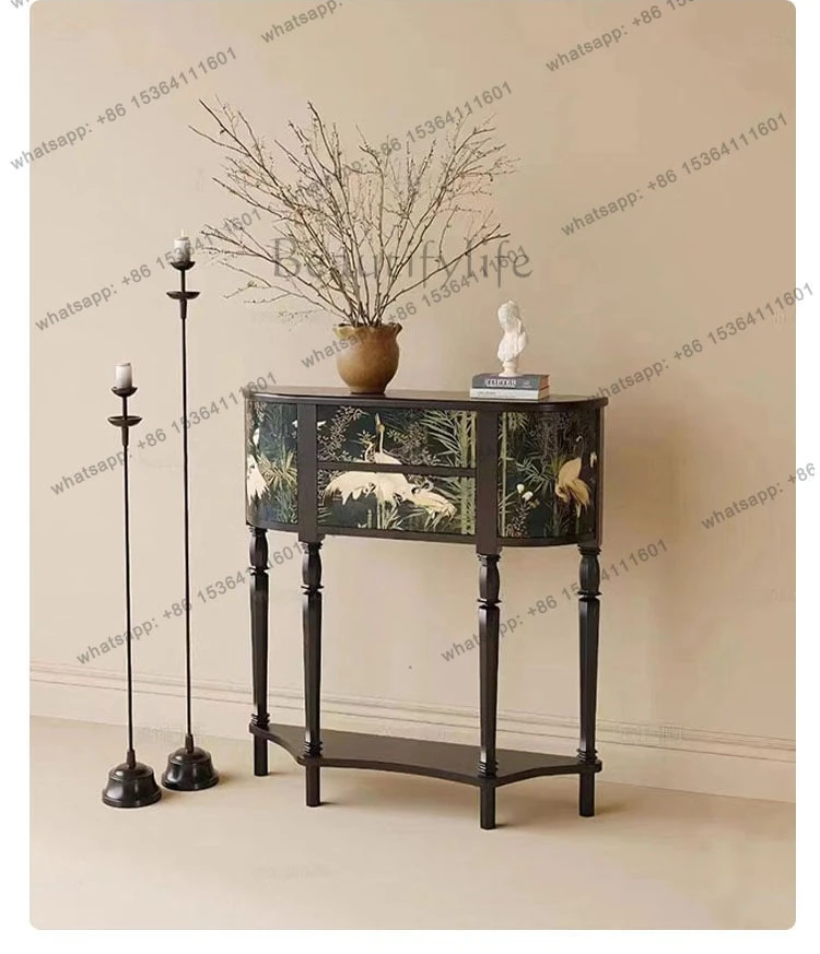 

Solid wood corridor cabinet painted semi-circular arc thin advanced French Chinese style