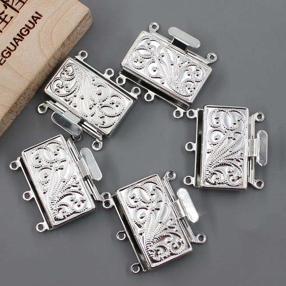 

APDGG 5 Pcs Silver Color Copper 3 Rows Clasps Necklace Making DIY Craft Accessories