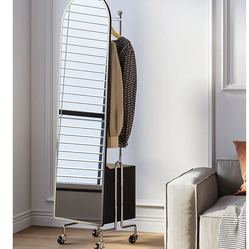

Hanging hanger with wheel full-body mirror storage clothes basket removable stainless steel coat rack full-length mirror