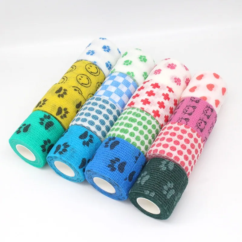 1 Pcs Printed Sports Knee Protector 4.5m Medical Therapy Elastic Bandage Colorful Self Adhesive Wrap Tape for Finger Joint Pet