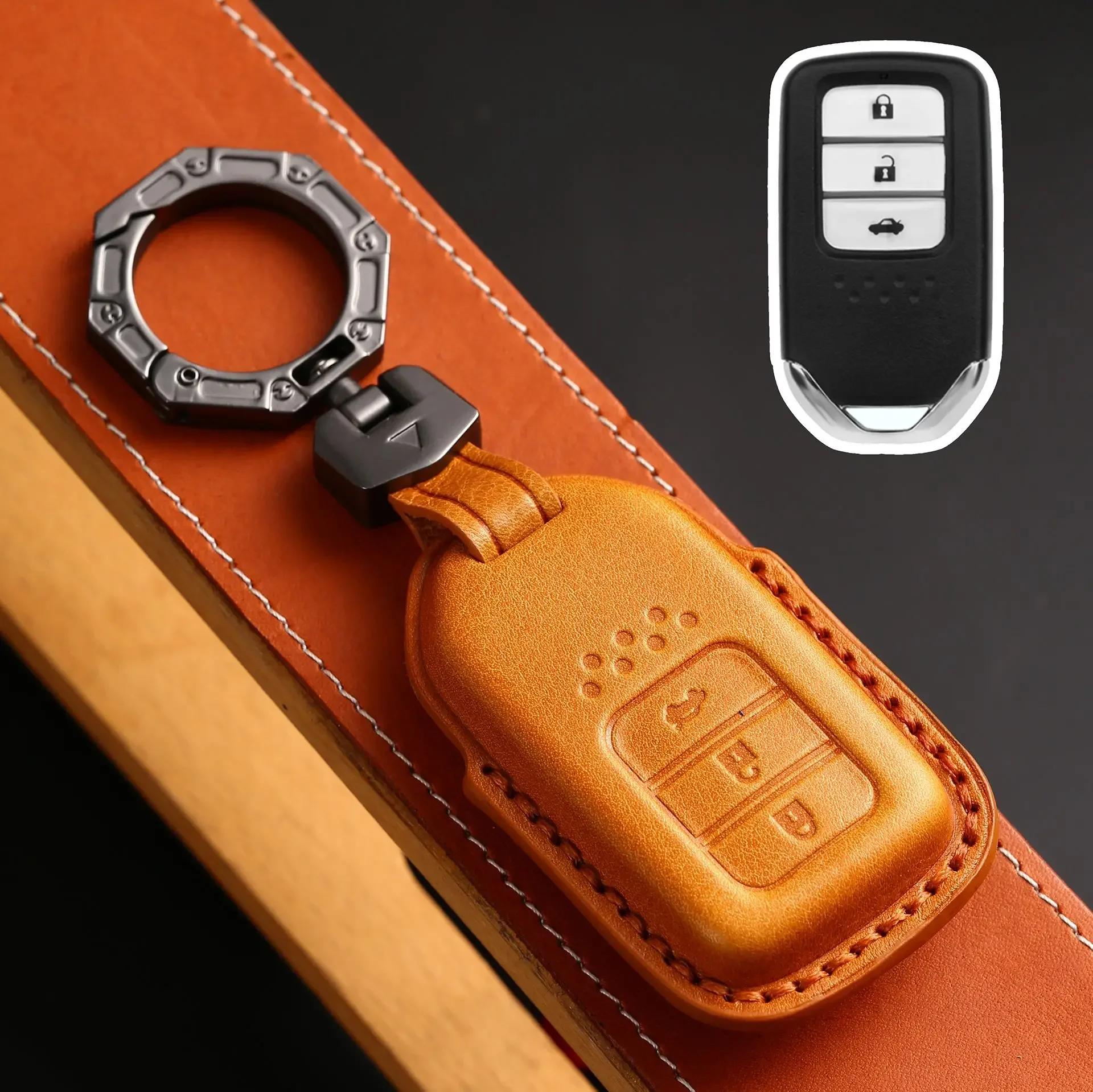 

1pc Car Key Cover Case Fob Shell For Honda Accord Crider HRV CRV Spirior Odyssey Civic Fit JadeGenuine Leather Keyring Holder