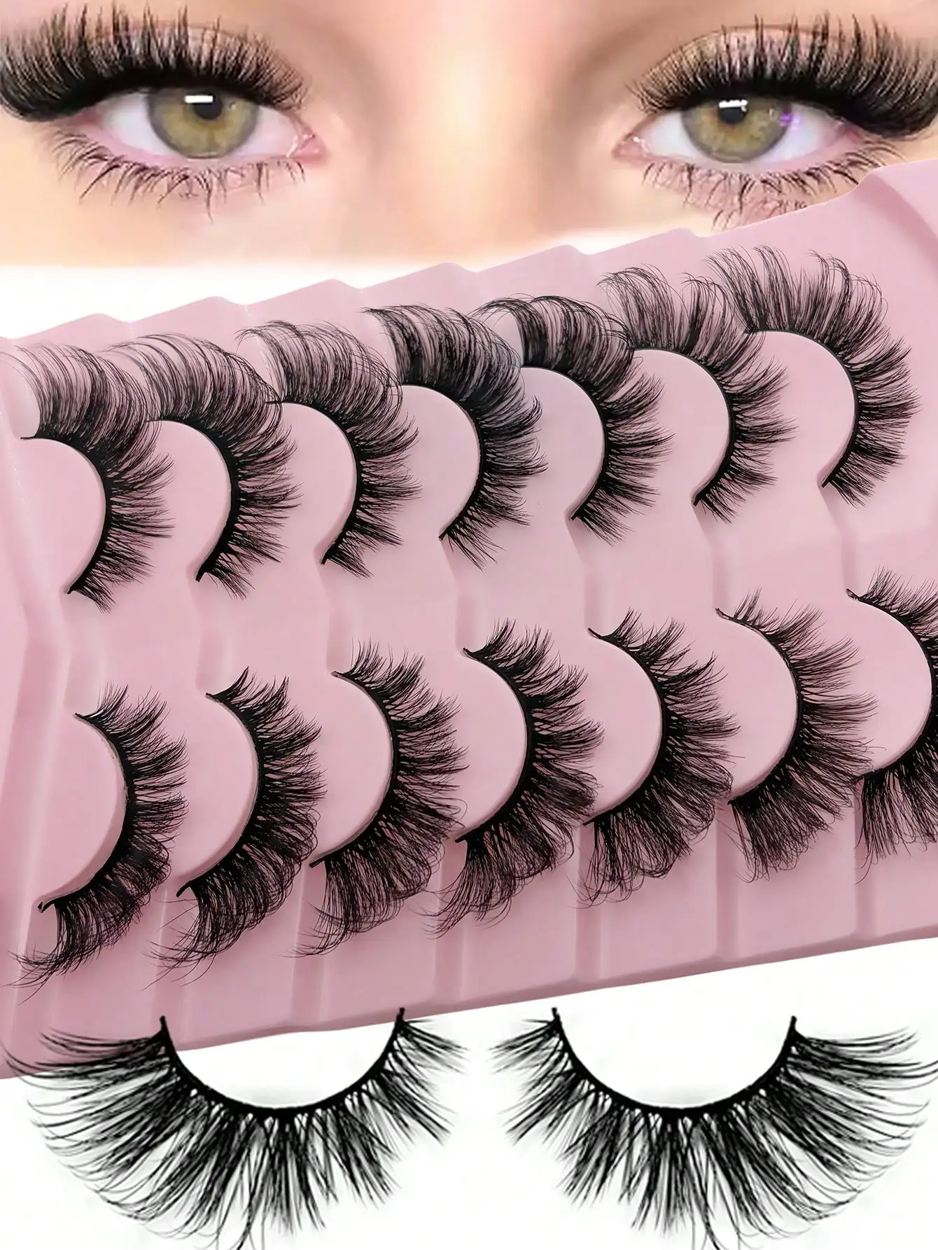 7 Paar Katzenaugen-Wimpern, natürliche, schmale Fuchsaugen-Form, flauschig, dicht, verlängern die äußere Augenwinkel, für den täglichen Gebrauch. – Detail 1