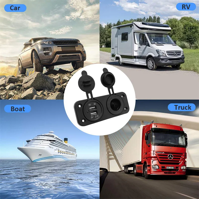 Cigarette Lighter Socket Splitter 12V Dual USB Charger Power Adapter Outlet for Car Boat Marine Motorcycle Scooter RV DIY Kit