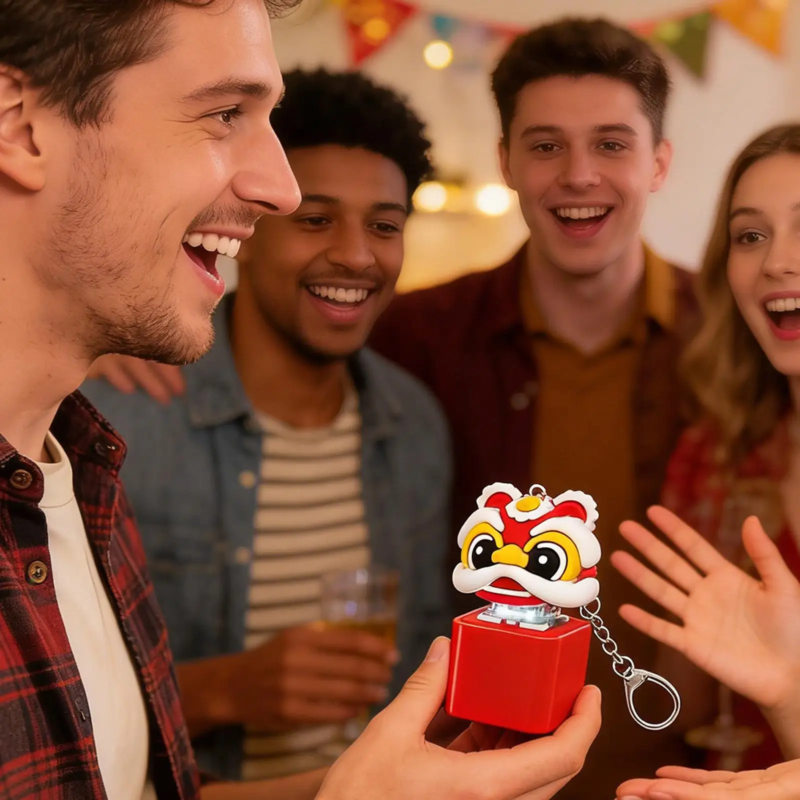 피젯 키체인 사자춤 키링 다채로운 조명이 있는 사자춤 버튼 키체인 어린이용 남아 여아 유치원