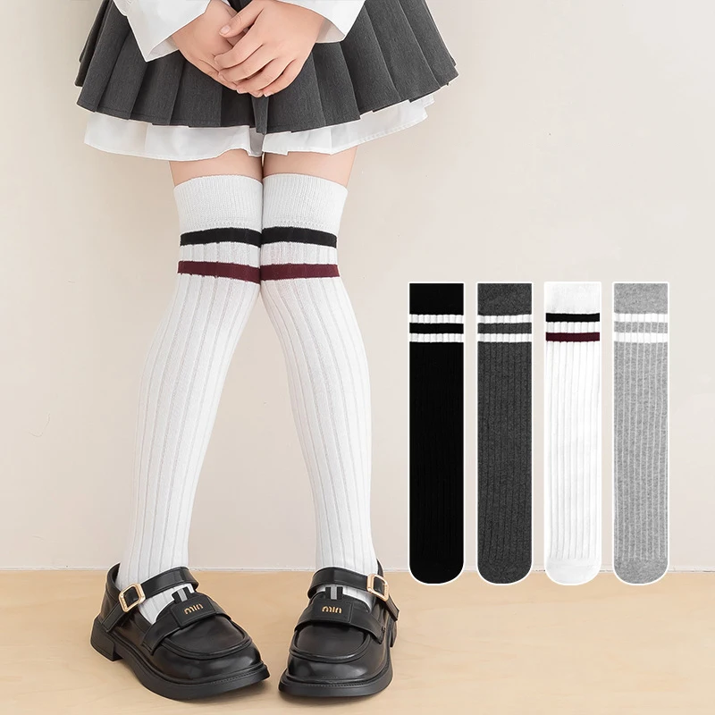 

﻿ Fashion Stripe Knee High Socks for Children Spring Autumn Knit Long Stocking Soft Cotton Girl Footwear Children Leg Sock 35cm
