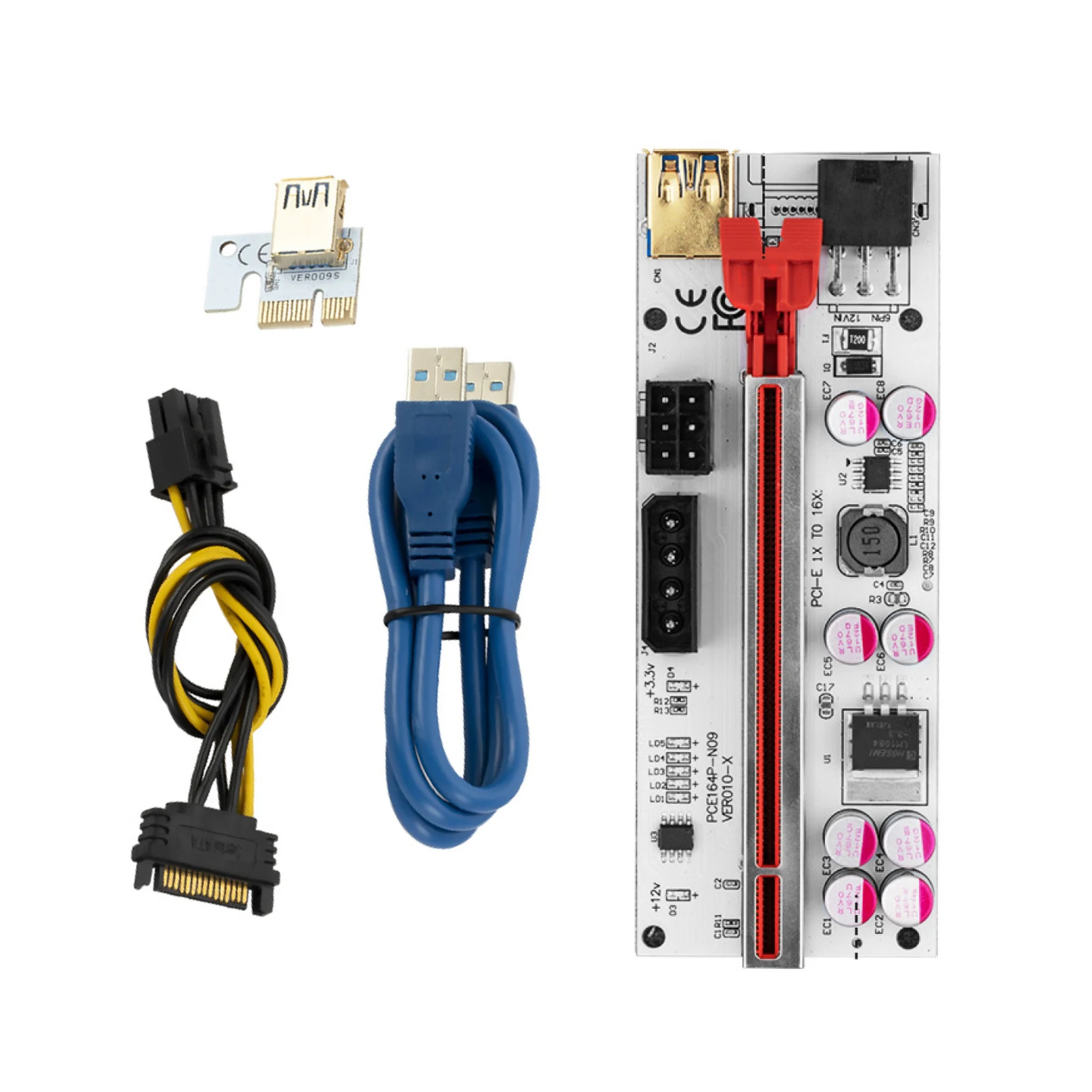 VER010-X Pcie Riser 010 Express X16 Cabo Riser, untuk kartu Video 6Pin daya 8 kapasitansi untuk penambang tambang