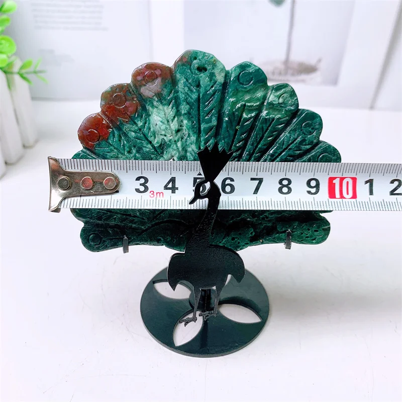 Natural Ocean Jasper Peacock Crystal Healing Statue, Lucky Energy Stone, Home Decoration, Birthday Gift, 1Pc