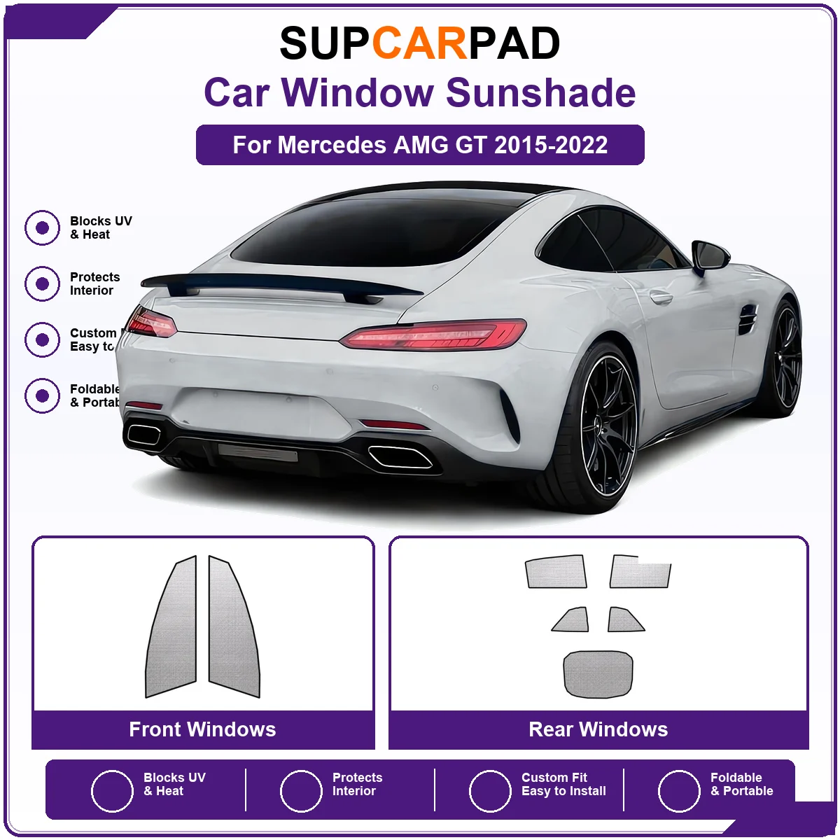 For Mercedes AMG GT 2015-2022 Pre‑Cut Auto Window Sunshade Anti‑UV Car Sun Visor Protector