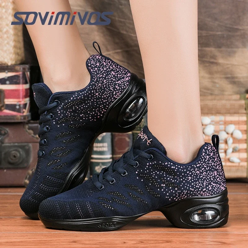 Jazz Shoes for Women Lace-up Sneakers Breathable Air Cushion Lady Split Sole Athletic Walking Dance Shoes Platform for Girls