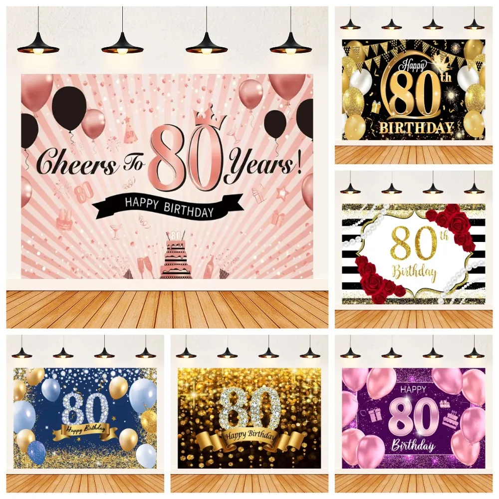 

80th Happy Birthday Background Birthday Party Decoration Banner Supplies 80th Birthday Photo Booth Props Photography Background