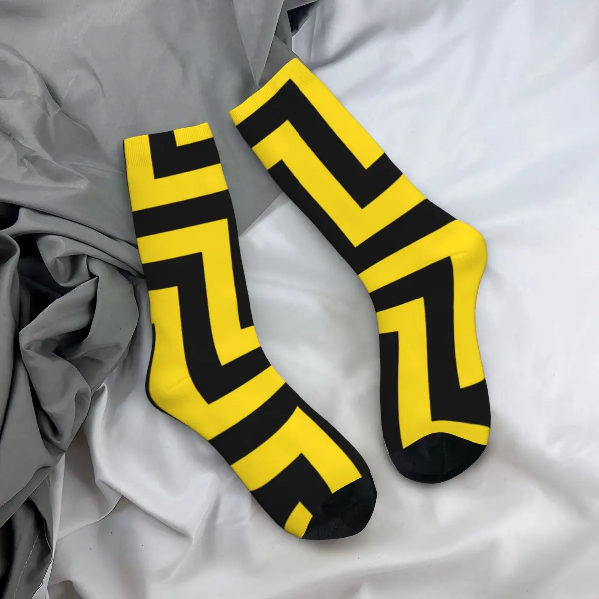 Yellow Black Geometric Socks Dagonal Stripes Fun Unisex Mid Stockings Large Chemical Fiber Street Quality Socks