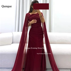 Qunque Graceful Customized Women's Mermaid Evening Dresses Pretty Cape Beaded Burgundy Prom Gowns Sexy Split Vestido Festas Luxo