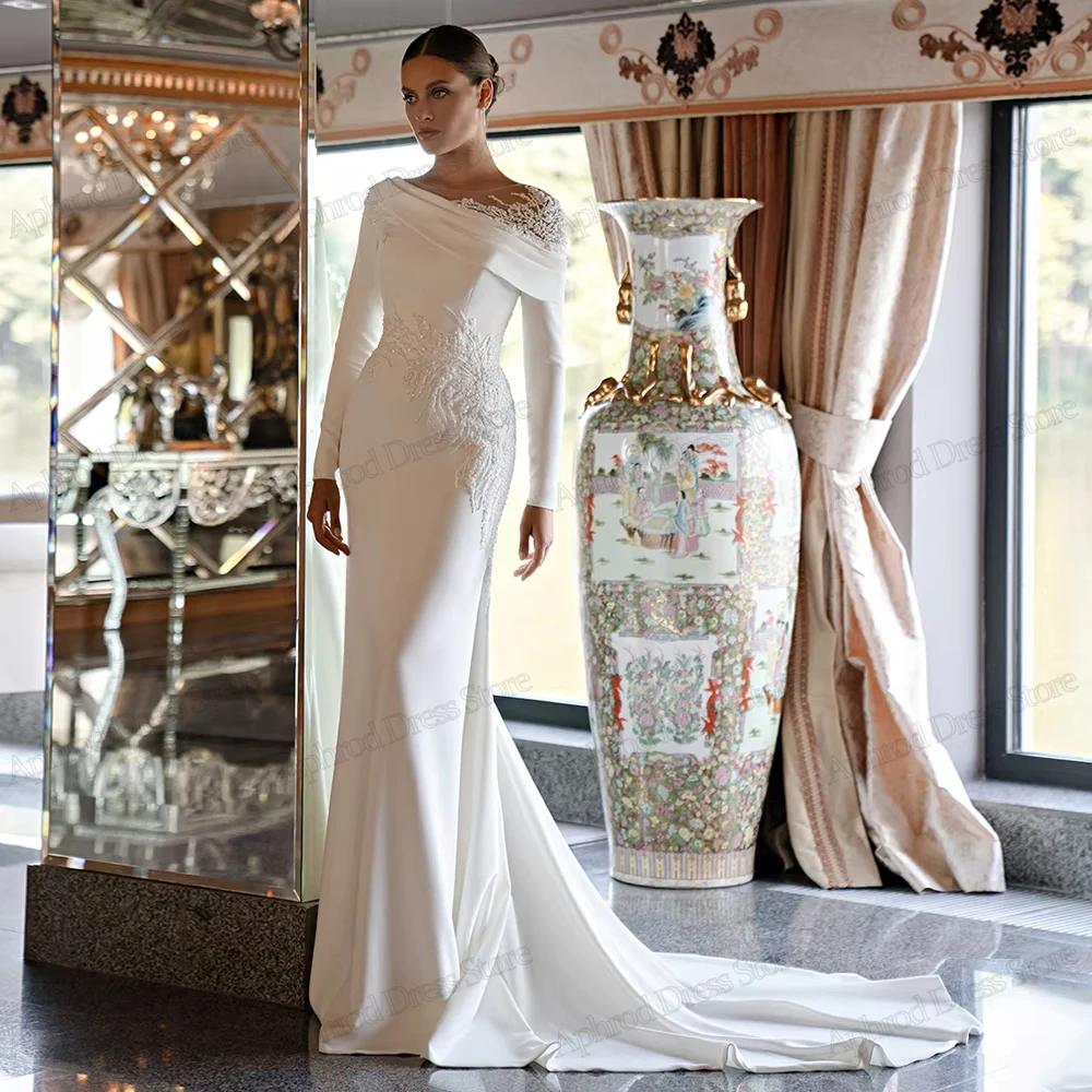 Gorgeous Wedding Dresses Satin Bridal Gowns Beading Appliques Full Sleeves Robes For Women Vestidos De Novia Customized 2026