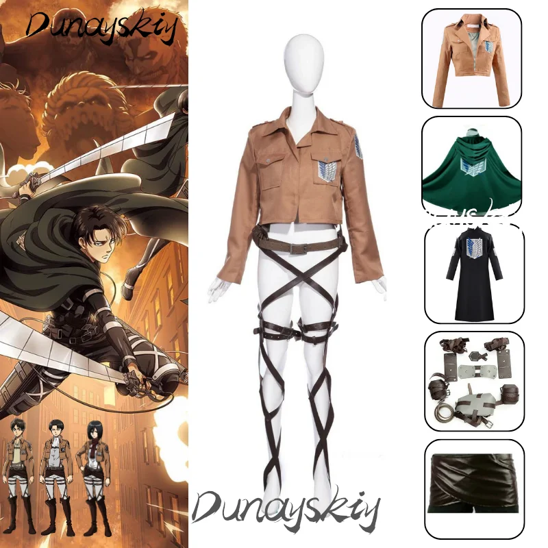 Eren Jaeger Mikasa Levi Ackerman Costume Atack Set Cosplay Event Shirt Cloak Coat Pants Straps Costumized Outfit Women Men