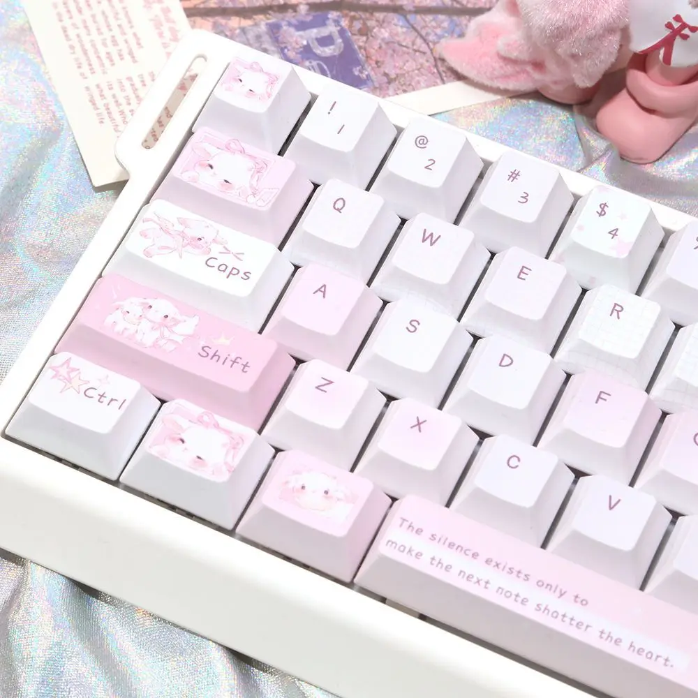Pink series sheep keycaps color cute little lamb hot sublimation PBT keycap pink series adapted magnetic axis keyboard hi75 key