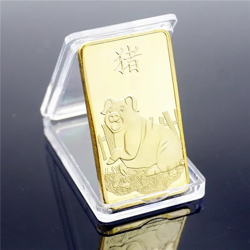 1Pcs Commemorative coin  Year Pig Gold Plated Swiss Bar  Block Swiss  Coin gift  collect beautiful golden lovely