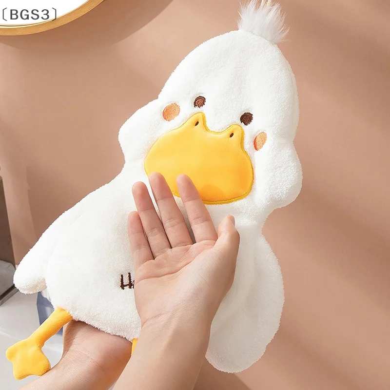 [(BGS3」 الكرتون لطيف بطة مسح منشفة اليد المرجان المخملية منشفة مربعة المنزلية المطبخ الحمام الأطفال قماش اليد