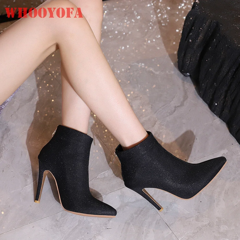 

Новые зимние черные лавандовые женские ботильоны с острым носком на высоком каблуке-шпильке, женская обувь плюс маленький большой размер 12, 32,3, 45, 50