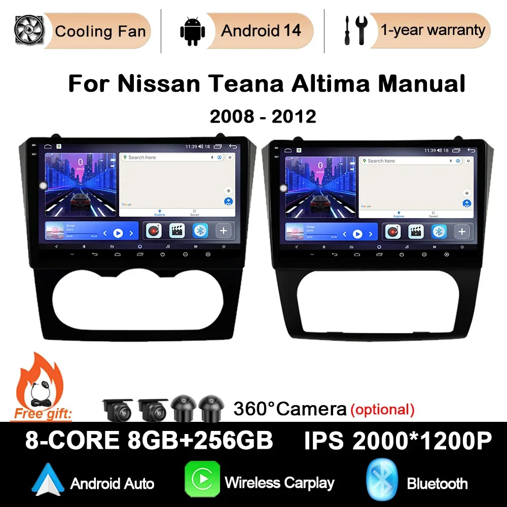 

GPS Navigation Android 14 For Nissan Teana Altima Manual 2008 2009 2010 2011 2012 Car Radio Multimedia Video Player CarPlay Auto