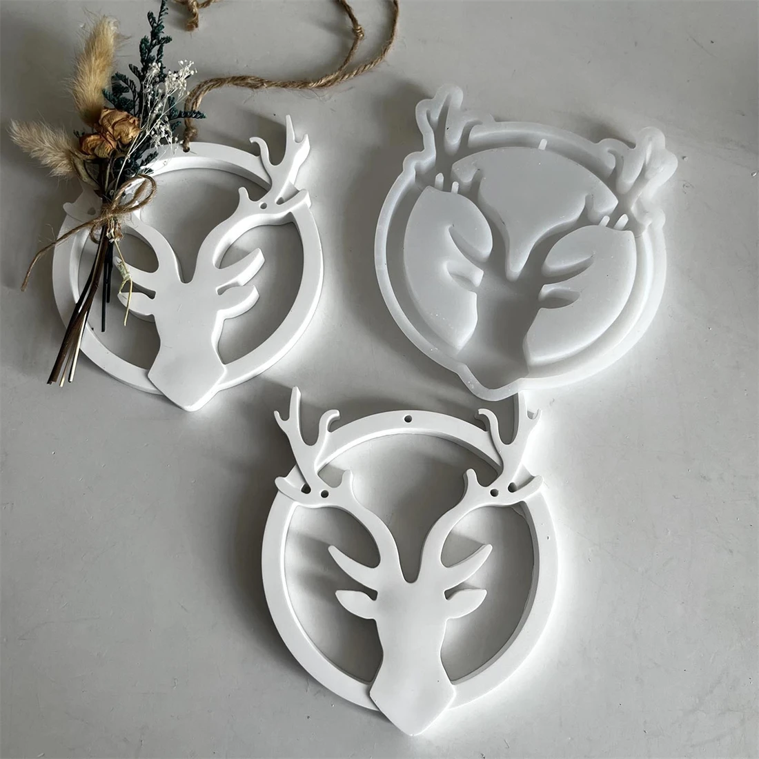 Christmas Elk Hanging Ornament Mold Inserted Deer Silicone Molds Tealight Candle Holder Plaster Mold Circle Elk Gypsum Mould